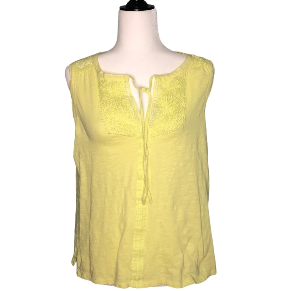 Rafaella Women Top Sz L Pale Lime Yellow Shirt Lace Sleeveless